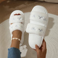 Pink Bowknot Embroidery Fluffy Fur Shoes Women Autumn Lightweight Indoor House Cotton Slippers Woman Flat Plush Floor Slippers