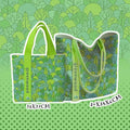 Cartoon Fan Shaped Floral Fragments Canvas Bag Reusable Large Capacity Shoulder Bag Lightweight Wide Handles Lunch Bag Shopping