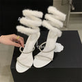 Women Sandals Sexy Snake Shaped Elastic Strap Women Gladiator Sandals Fashion Rhinestones Fur Decor Stiletto High Heels Summer Wedding Shoes