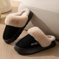 Winter Warm House Slippers Women Soft Faux Fur Collar Plush Lining Thick Non-Slip Sole Indoor Bedroom Home Couple Shoes