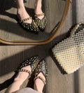 2027 New Pointed Toe Women Slippers Rivets Studded Summer Gladiator Sandals Flat Beach Shoes Woman Outside Slides Fashion Mules