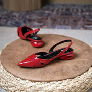 Women Sandals Luxury Designer Slingback Shoes Woman Pointed Toe Heels Golden Silver Red Pumps Block Heel Sandalias Femininas