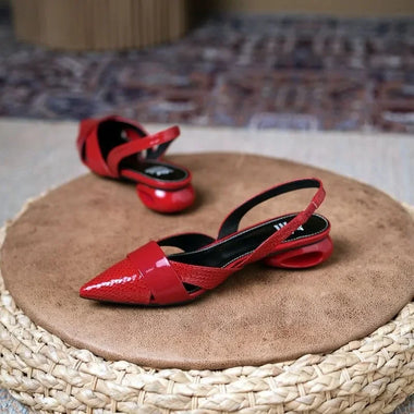 Women Sandals Luxury Designer Slingback Shoes Woman Pointed Toe Heels Golden Silver Red Pumps Block Heel Sandalias Femininas