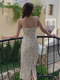 2026 Spring Summer New Floral Print Women's Dress First Love Style Sweet Tea Party Dress Slim Fit Hide Belly Sling Frock
