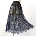Fashion Transparent Sexy Lace Mesh Skirt Elegant Lace Long Tulle Skirt 2 Length Elastic High Waist Womens Skirt Ladies