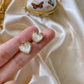 FTCY Trendy Heart Stud Earrings for Women Classic Black White Peach Heart Shape Earrings Women Fashion Korean Jewelry Gifts