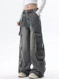 Cargo Jeans for Women Baggy High Street Chic All-match Daily Vintage High Waist Trousers Autumn Popular Multi-pockets Classic