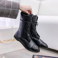 2026 New Women's Autumn Plus Size British Style Mid-Calf Pointed Toe Slim Fit Single Boots Outdoor Fashion Motorcycle Boots