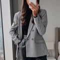 Elegant Plaid Long Sleeve Blazers Women 2025 Double Breasted Office Suit Jacket Woman Casual Turn Down Collar Outwear Lady