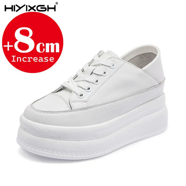 Women White Platform Sneakers Breathable Mesh Lightweight Casual Shoes Height Increase Chunky Sole Comfort