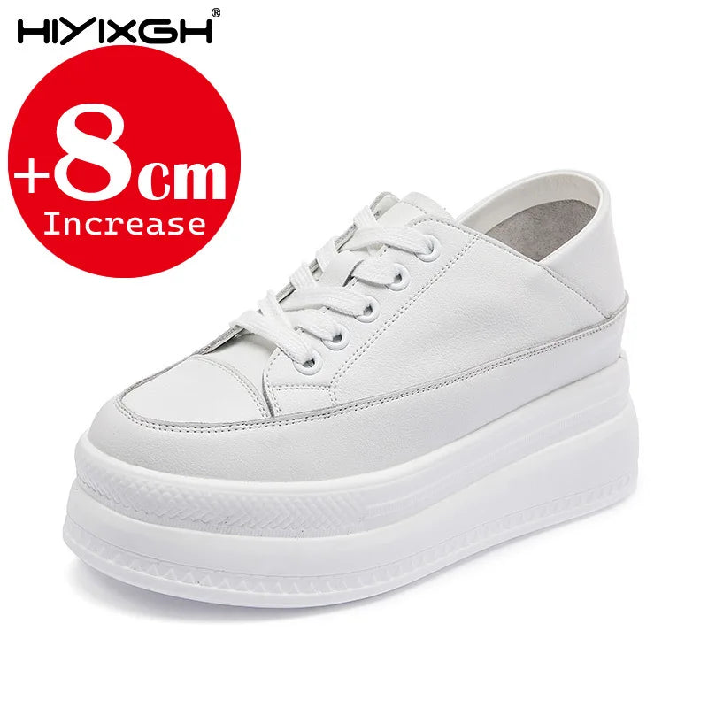Women White Platform Sneakers Breathable Mesh Lightweight Casual Shoes Height Increase Chunky Sole Comfort