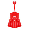 Womens Patent Leather Halter Latex Dress Wet Look Bare Breast Exposing Patent Leather Open Chest Halter Ruffled Latex Dresses