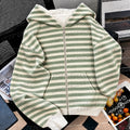 Y2K Women Vintage Striped Hoodie Sweatshirt Zipper Hooded Jacket Pocket Casual Hip Hop Streetwear Sporty Long Sleeve Tops E-girl