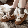 Cute Chunky Platform Lambswool Winter Slippers Women Hook Loop Non Slip Warm Cotton Shoes Comfotable Thick Sole Plush Slippers