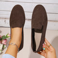 Women's V-Cut Suede Loafers, Round-Toe Pu Flat Slip-On Shoes, Retro Versatile Casual Women's Shoes for Commuting