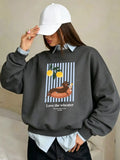 Vertical Stripe Dachshund Prints Hoodie Women Winter Jogging Sweatshirt Loose Crewneck Pullover Basics Fleece Warm Woman Clothes