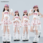 Hip Hop Girls Crop Top ‌princess Layered Skirt‌ Kids K-pop Streetwear Street Dance Costume Children Jazz Girl Group Clothes Sets
