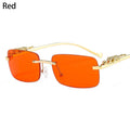 Rimless Small Square Sunglasses Women Men Luxury Brand Designer Travel Driving Sun Glasses Metal Leopard Head Shade Eyewear