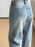 Vintage Slub Curved Wide Leg Jeans Light Wash High Waist Figure Flattering Straight Floor-length Autumn Winter Women Denim Pants