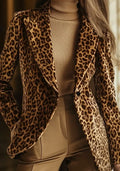 Women's Elegant Leopard Print Jacket with Lapel and Single Button Blazer