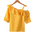 Women's Shirt Tops One-Shoulder Ruffles Short-sleeved Chiffon Blouse
