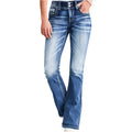 Fashion Women's Slim Fit Flared Denim Jeans Casual High Waist  Blue Jeans With Pockets Comfortable Retro Embroidered Denim Jeans