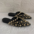 2027 New Pointed Toe Women Slippers Rivets Studded Summer Gladiator Sandals Flat Beach Shoes Woman Outside Slides Fashion Mules