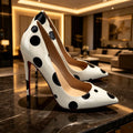 Black and White Polka Dot Pointed High Heels, Women's Patent Leather Fine Order Shoes, sexy French Style Commuting Women's Shoes