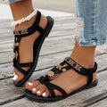 Flower Beaded Bohemian Sandals for Women Summer 2026 Roman Style Comfortable Flat Sandals Woman Lightweight Non Slip Beach Shoes