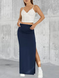 Elegant Spring-Fall Bodycon Skirt Chic High Split, Solid Color Durable Knit Fabric Flattering & Easy Care Women's Fashion