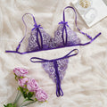 Elegant Floral Lace Lingerie Set With Choker Women Intimates Underwire Bra And Thongs Lady Underwear Set Back Closure Hollow Bra