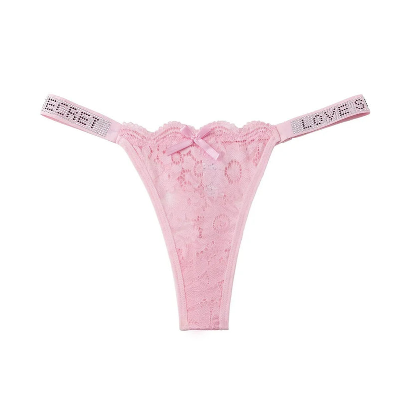 Lingerie Crystal Lace Flower Panties Cotton Crotch Low-waist Seamless Thong Underpants Embroidery Bikini Underwear Women Gifts