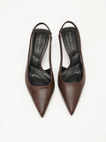 WOMEN BROWN SLINGBACK HEELS POINTED TOE LOW GEOMETRIC KITTEN HEEL BACKLESS PUMPS CASUAL OFFICE DATE WORK SHOES