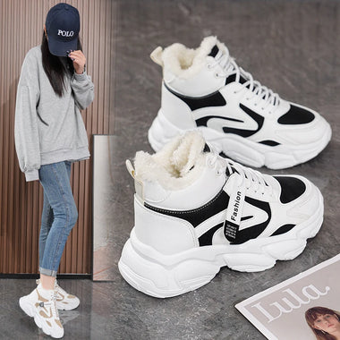 Women Plush Dad Shoes 2026 Winter New Korean Warm High Top Sneakers Casual Cotton Shoes Trendy Ladies Footwear Simple New Winner