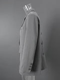 LANMREM] Tide Designer Back Button Blazer For Women Gray Notched Long Sleeve Fashion Female Coat 2025 Spring New Clothing