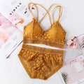 Lace Lingerie Set Cross Shoulder Strap Without Steel Ring Bra Women's Comfortable Support Underwear Fashionable Gathering Design