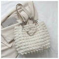 Women Quilted Plaid Cloud Cotton Padded Bag, Pleated Underarm Hobo Shopper Crossbody Shoulder Handbag for Daily Use