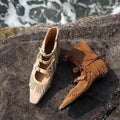 2026 new women's fringed cool boots versatile medium heel hollow flat bottom inner height-increasing short boots