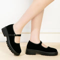 Fashionable Breathable Women's Slip-On Shoes Thick Heel Comfortable Work Shoes Mary Janes Flat Heel Cotton Lined PU Leather