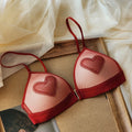 Women French Style Heart Lace Lingerie Set Thin Wirefree Front Hook Minimizer Bra Pure Gentle Brassiere And Matching Panties