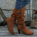 Women's Boots Side Zipper Modern Boots Fashion Pointed Toe Shoes High Heels Suede Mid-Calf Boots Solid Belt Buckle Casual Boot