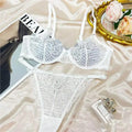 セクシーな Women French Plaid Embroidery Mesh Lingerie Set Soft Underwire Minimizer Bra Uplift Sheer Mesh Ladies Underwear 32-38 Set