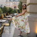 Fashion Halter Printed Sling Long Dress Women Pleat Backless Sleeveless A-line Holiday Dresses 2026 Summer Lady Contrast Robes