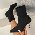 Women High Heels Spring Autumn Women Ankle Boots Slip-On Green Chelsea Boots Women Luxury Stretch Fabric Women Socks Shoes Pointed Toe High Heels