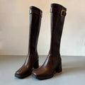 7CM Super High Heels Women Knee Length Boots Autumn Winter Lady Shoes Coarse Heel Casual Tall Boots Fashion Black Knight Boots