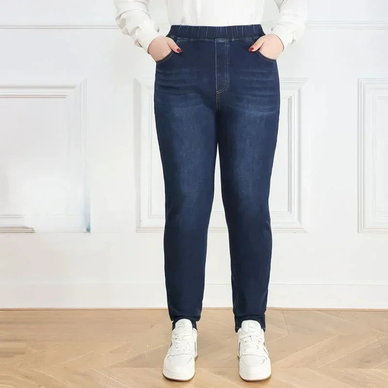 Plus Size 7XL 9XL Jeans Women Large Slim Fit 150KG High Waist Trousers Elastic Female Pencil Pants Stretched Girl Denim Clothes
