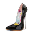 Sexy Steel Pipe Dance Red Black Shoes For Woman 16cm Metal High Thin Heels Pointed Toe Stiletto Wedding Patent Leather Pumps