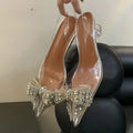 Liyke 2026 Spring Sexy Slingback Shoes Women Mules Sandals Fashion Crystal Diamond Bowknot Pointed Toe Transparent Heels Pumps