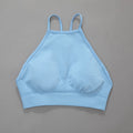 Women Sports Bra for Workout High Neck Gym Crop Top Nylon Fitness Shirts Padded Activewear