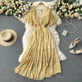 19 Colors Summer Floral Print V-neck Waist-cinching Chiffon Long Dress Women 2025 Trendy Elegant Casual Vacation Beach Dresses